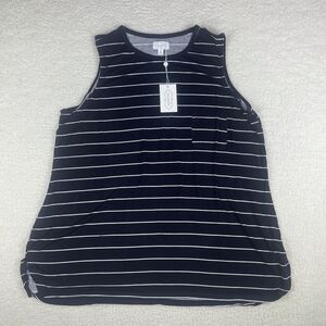 Mud Pie Women's Medium Black Gray Stripe Rayon Spandex Cason Tank NWT
